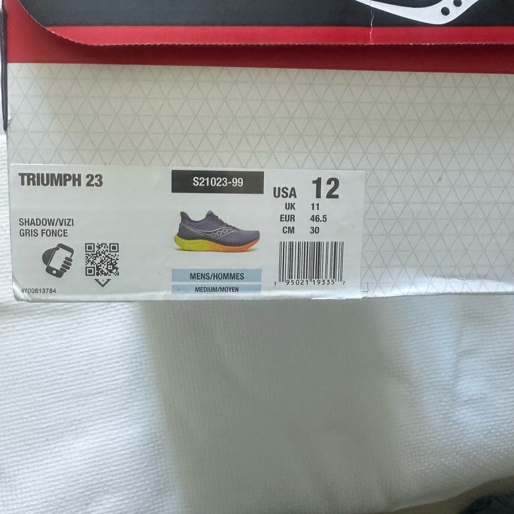 Saucony Men’s Gray Knit Running Shoes with Neon Orange and Yellow Gradient Soles - Picture 7 of 7